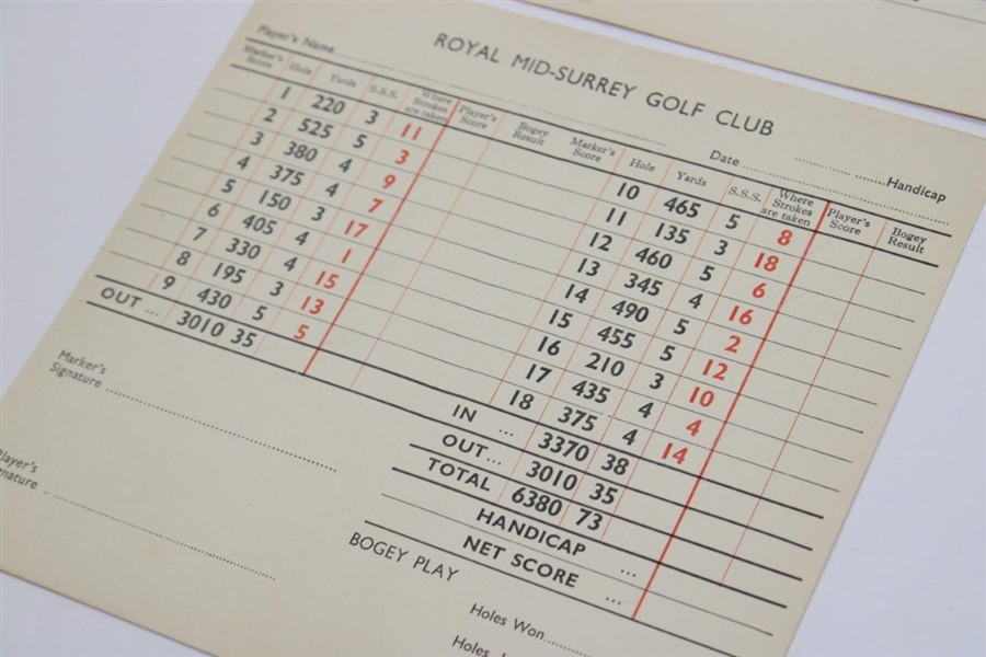 Vintage Royal Mid-Surrey Golf Club Official Scorecards - Regular & Ladies Course