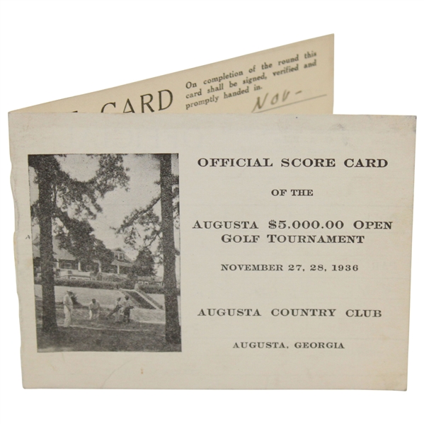 Vintage 1936 Augusta Country Club $5,000 Open Official Scorecard - November 27th & 28th