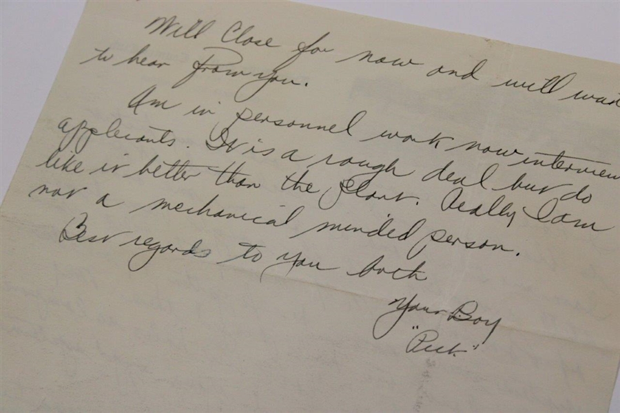 H.G. Picard Signed Handwritten 1943 Letter to Alex Morrison on Twin Hills Letterhead JSA ALOA