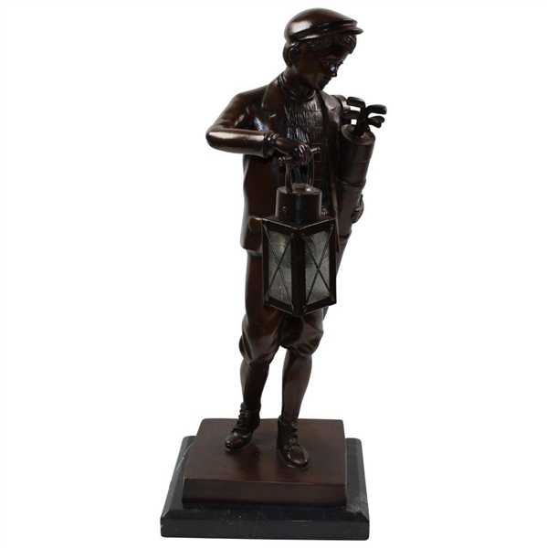 Vintage Large Spelter Bronzed Caddie Golfer with Working Lamp - 22 1/2 Tall