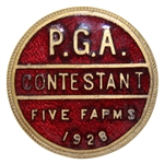 1928 PGA Championship at Baltimore CC Five Farms Course Contestant Badge - Leo Diegel Winner - Rare