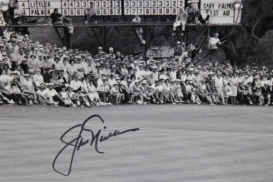 Jack Nicklaus Twice-Signed 1965 Masters 18th Green Chip B&W Photo with Letter JSA ALOA