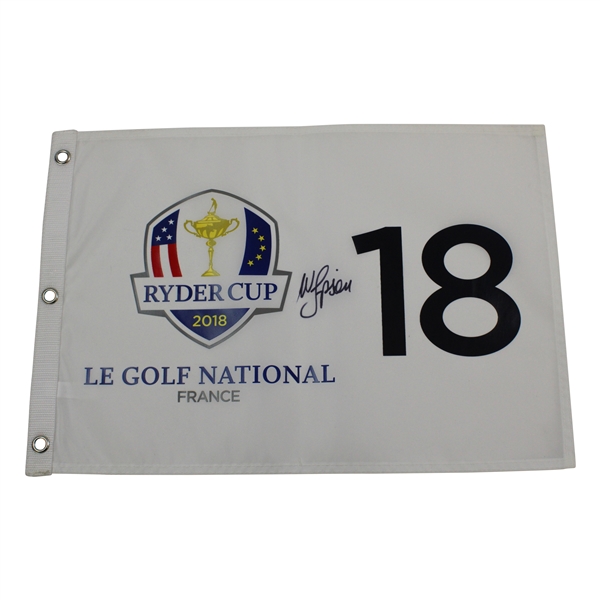 Webb Simpson Signed 2018 Ryder Cup at Le Golf National White Flag JSA ALOA
