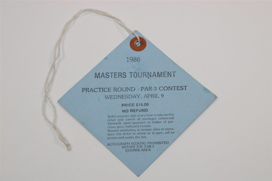 1986 Masters Tournament Wednesday Ticket #03284 - Par 3 Contest