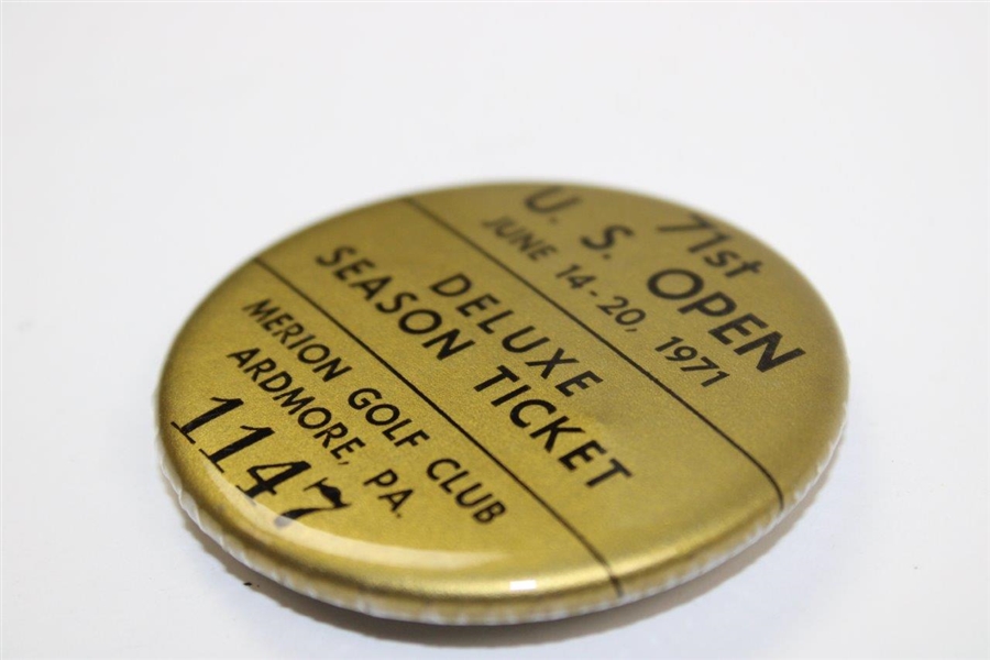 Charles Coody's 1971 US Open at Merion Golf Club Deluxe Season Ticket Badge #1147