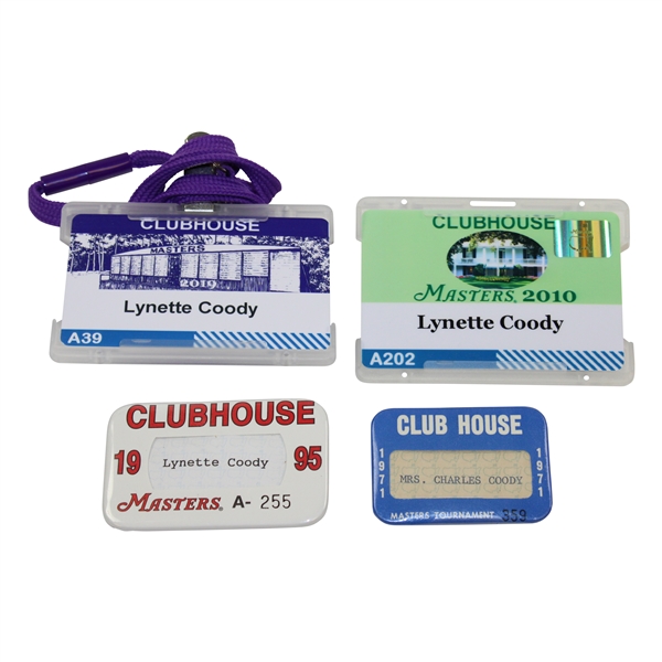 Lynette Coody's 1971, 1995, 2010, & 2019 Masters Clubhouse Badges 