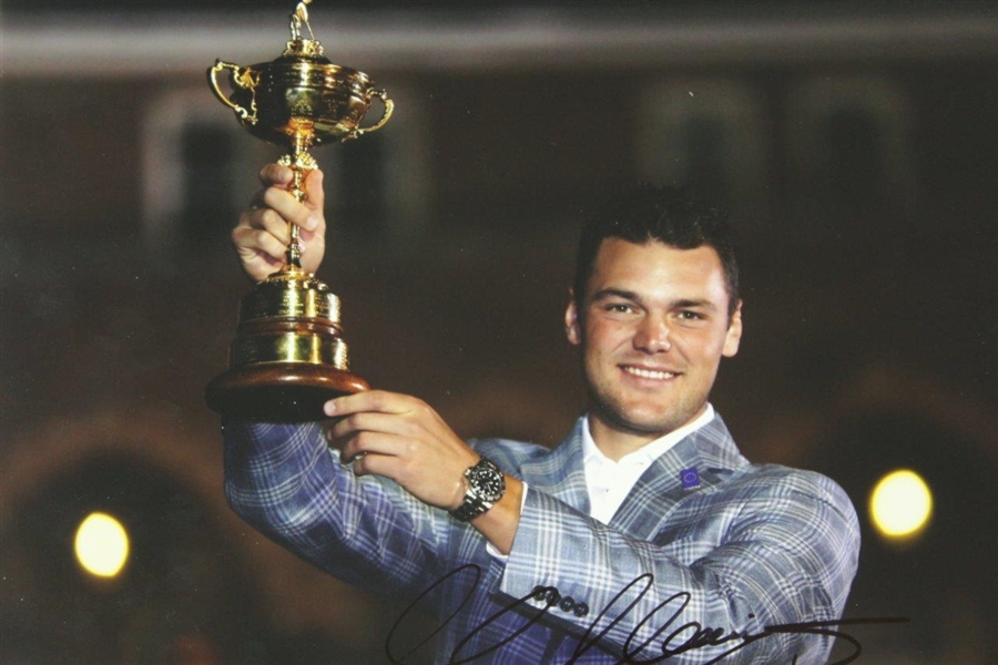 Martin Kaymer Signed Photo at 2012 Ryder Cup Holding Trophy JSA ALOA