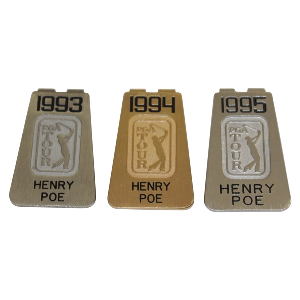 Henry Poe's 1993, 1994, & 1995 PGA Tour Money Clips/Badges