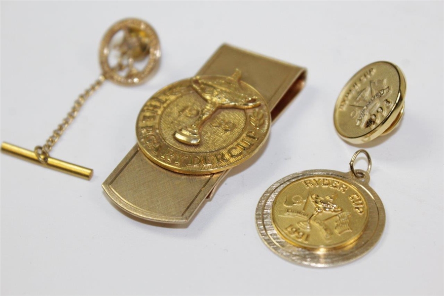 Henry Poe's 1987, 1989, 1991, & 1993 Ryder Cup Items - Pin, Money Clip, Badge, & Pendant