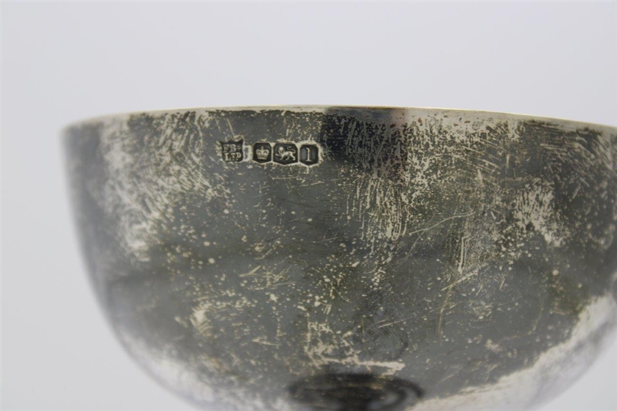 Undated Sterling Silver Golf Themed Trophy Cup with Three Clubs on Stem - #32 Sticker on Base