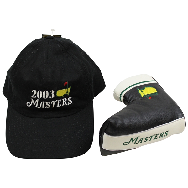 Black & White Masters Putter Head Cover with 2003 Masters Dated Black Caddy Hat - Unused