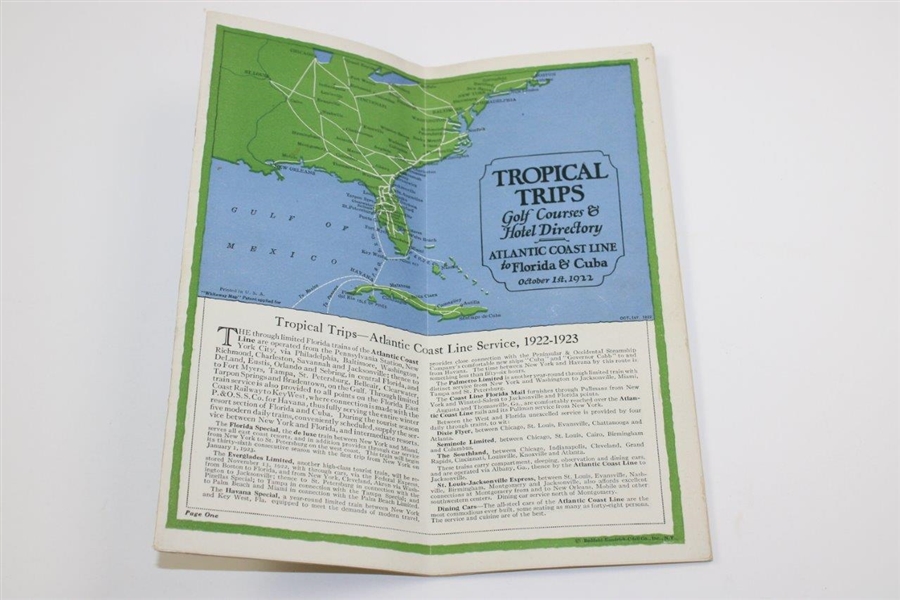 1923 Tropical Trips: Golf Courses & Hotel Directory Atlantic Coast Line Advertising/Travel Brochure