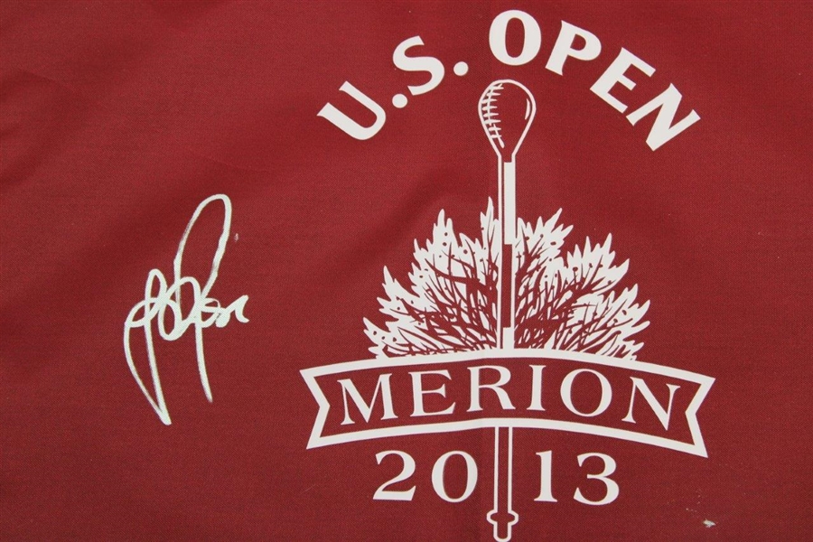 Justin Rose Signed 2013 US Open at Merion Red Screen Flag -Signed in Silver BECKETT #BB88011