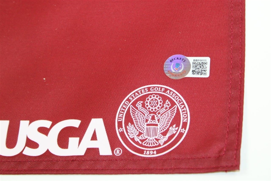 Justin Rose Signed 2013 US Open at Merion Red Screen Flag -Signed in Silver BECKETT #BB88011
