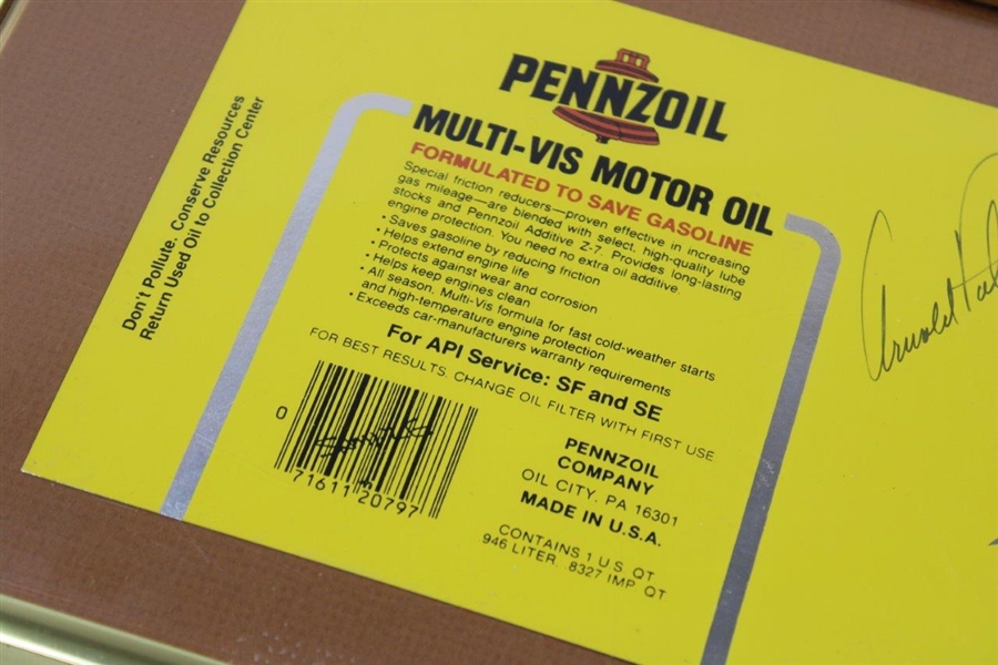 Arnold Palmer Signed Pennzoil Motor Oil Sample Oil Can artwork - Framed JSA ALOA