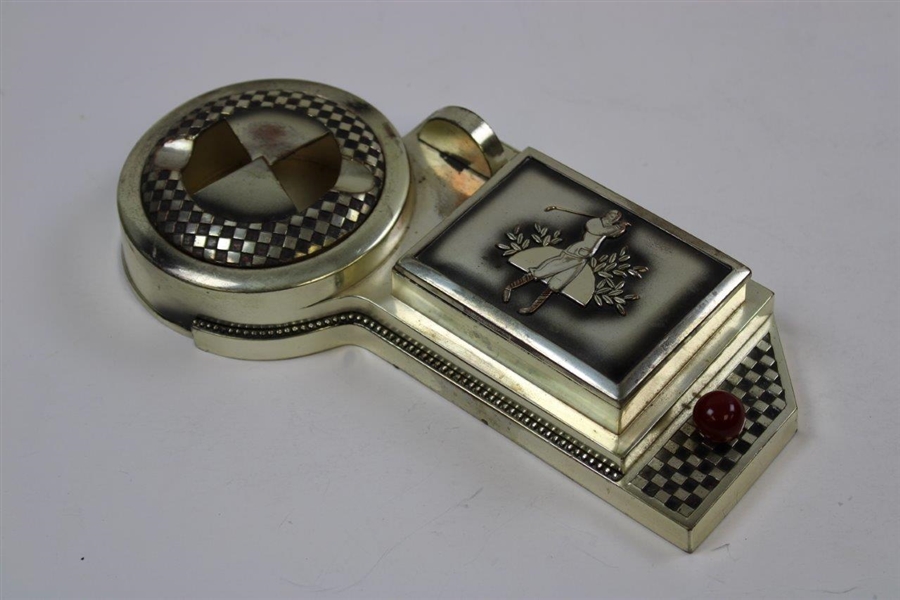 Vintage Art Deco Golf Themed Ash Tray with Holder in Original Custom Case