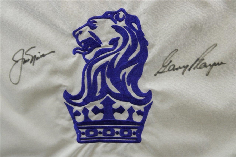 Jack Nicklaus & Gary Player Signed 'Lion & Crown' Invitational Embroidered Flag - 2005 Framed JSA ALOA