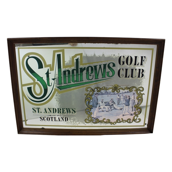 St. Andrews Golf Club - Scotland - Large Bar Mirror with Golfer Scene - Framed