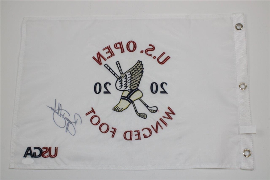 Champion Bryson Dechambeau Signed 2020 US Open at Winged Foot Embroidered Flag JSA #QQ22973