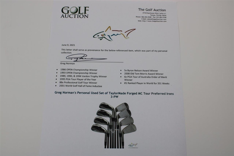 Greg Norman's Personal Used Set of TaylorMade Forged MC Tour Preferred Irons 3-PW