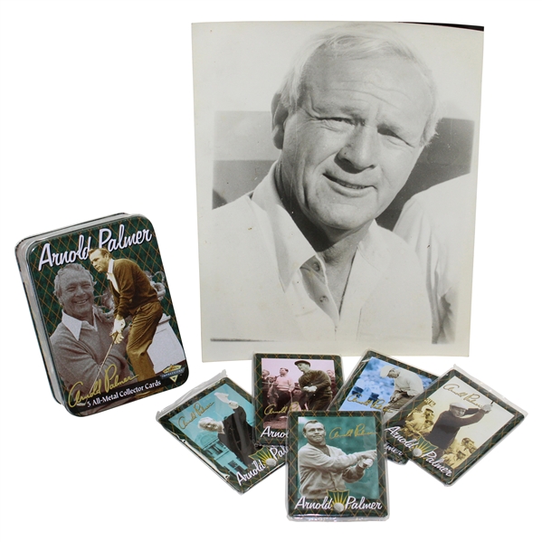 Arnold Palmer 5 All-Metal Collector Cards in Tin with 8x10 B&W Photo