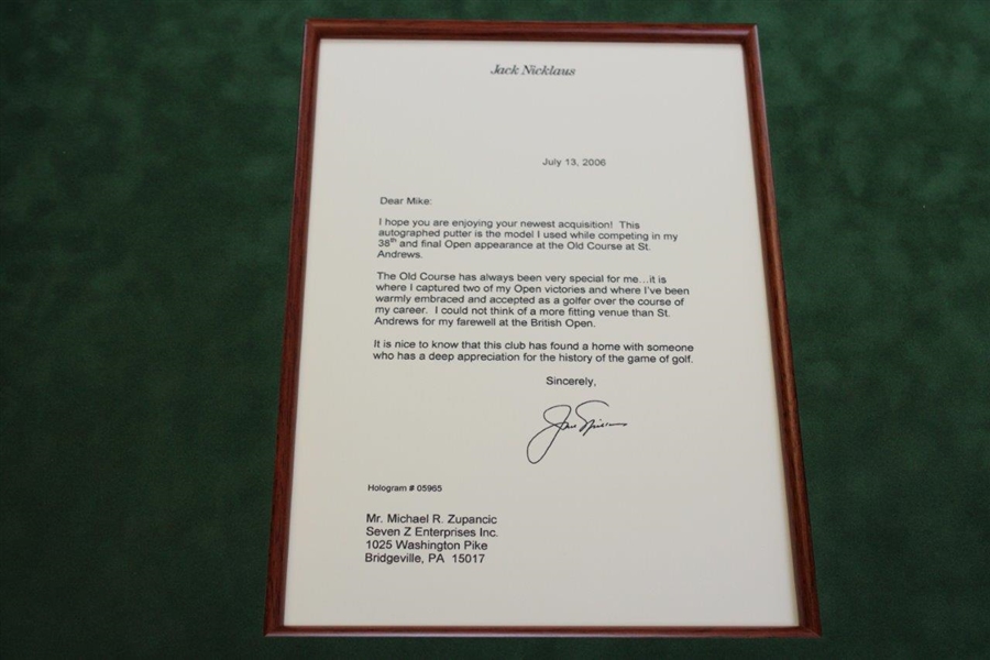 Jack Nicklaus Signed JN 01 Series Ltd Ed Putter with Golden Bear Hologram/Cert - Framed JSA ALOA