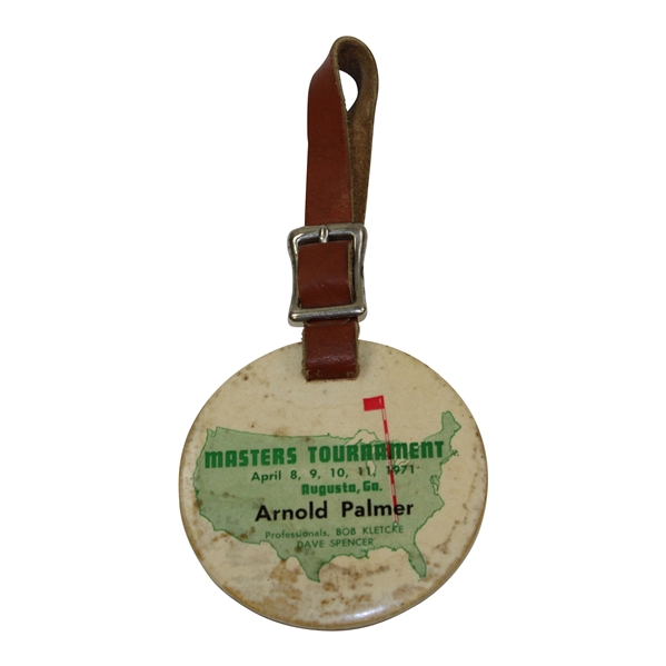 Arnold Palmer's Personal 1971 Masters Tournament Used Bag Tag with Strap - Wow!