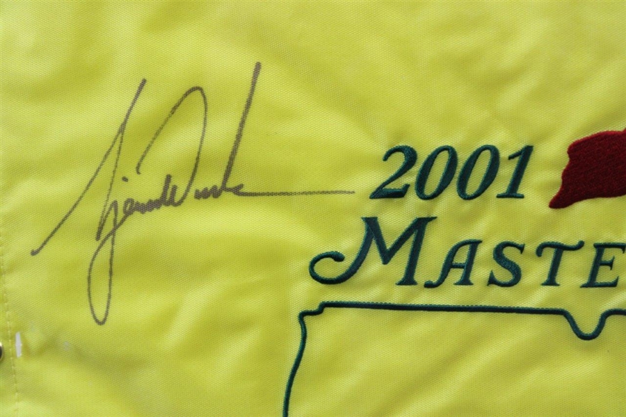 Tiger Woods Signed Ltd Ed 2001 Masters Embroidered Flag UDA #BAH95129 #128/250 - Framed