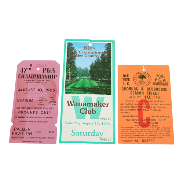 1965. 1988, & 1998 PGA Championship Tickets
