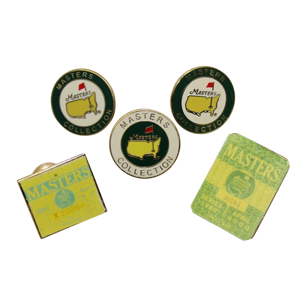 Three (3) Undated Masters Collection Pins with Two Badge Pins (1980 & 1987)