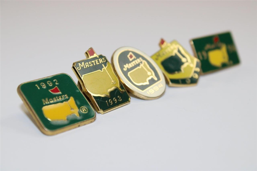 1992, 1993, 1994, 1995 & 1996 Masters Tournament Commemorative Pins