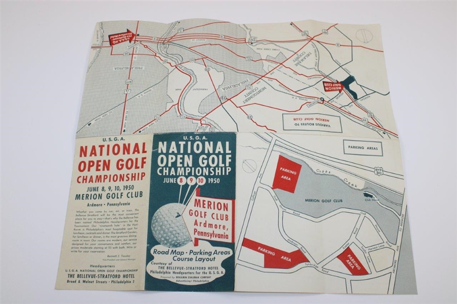 1950 US Open at Merion Golf Club Road Map/Parking Areas USGA Pamphlet
