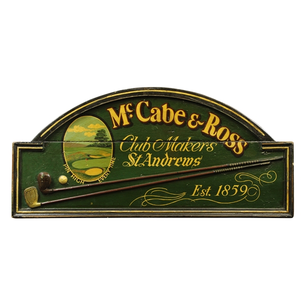 Classic 'McCabe & Ross Club Makers St. Andrews Est. 1859 'Pin High Everywhere' Wood Display