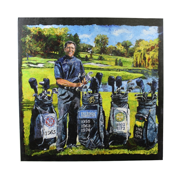 Gary Player Signed Large Matted Major Victory Golf Bags Print JSA ALOA