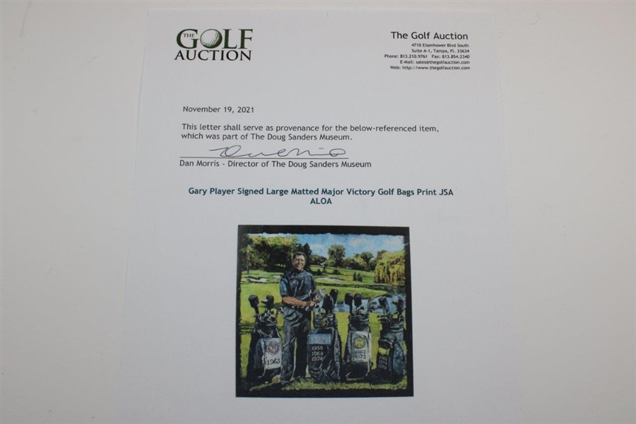 Gary Player Signed Large Matted Major Victory Golf Bags Print JSA ALOA