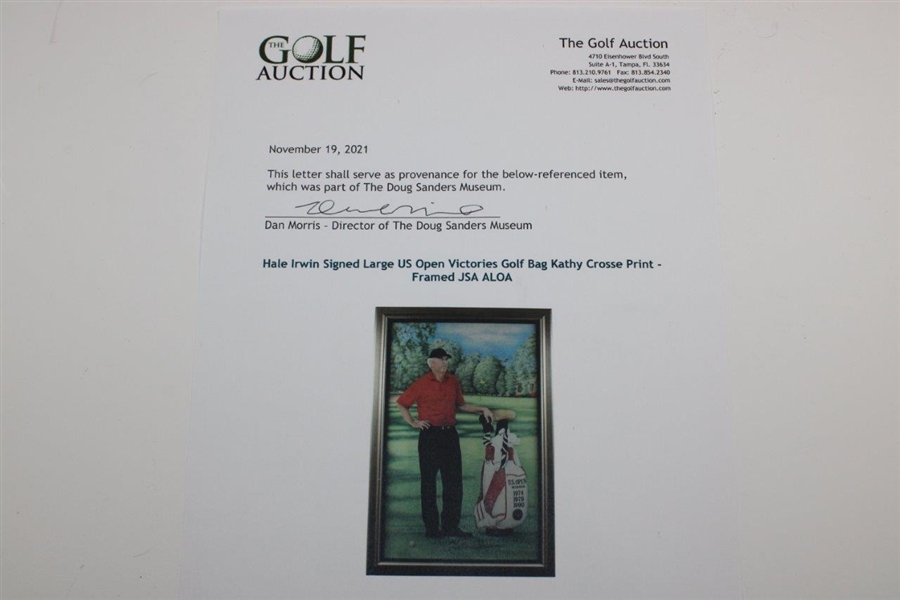 Hale Irwin Signed Large US Open Victories Golf Bag Kathy Crosse Print - Framed JSA ALOA