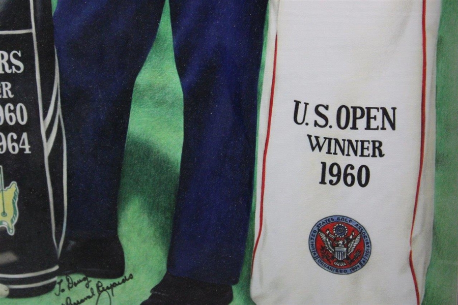 Arnold Palmer Signed Large Major Victories Golf Bag Kathy Crosse Print - Framed JSA ALOA
