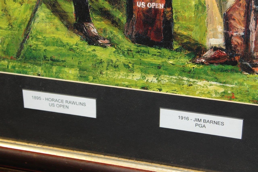 Large Inaugural Winners of Golf's Four Majors with Golf Bags Print - Framed