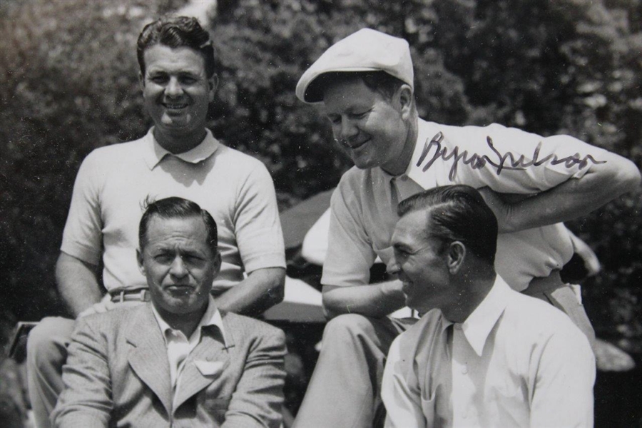 Ben Hogan & Byron Nelson Signed Augusta Photo with Bobby Jones & Demaret JSA ALOA
