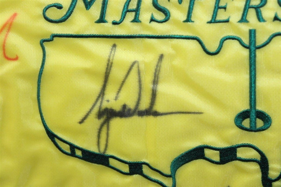 Tiger Woods Signed 2001 Masters Flag with 9 Other Masters Champs - Framed JSA ALOA