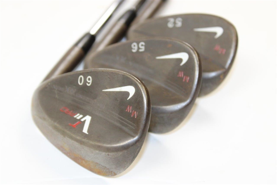 Michelle Wie's Personal Used Set of Forged 52, 56, & 60 Degree Nike VrPro Wedges with 'MW' Stamped on Head