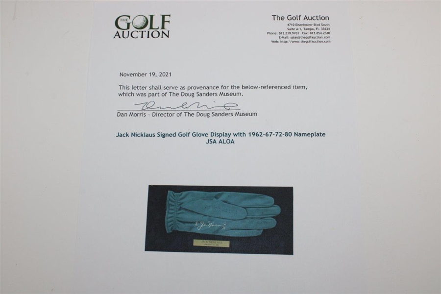 Jack Nicklaus Signed Golf Glove Display with 1962-67-72-80 Nameplate JSA ALOA