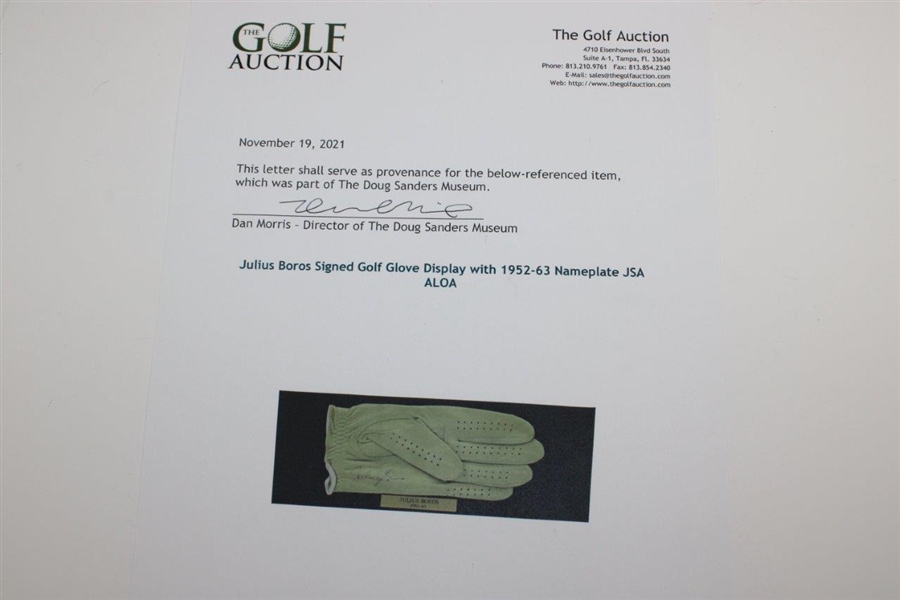 Julius Boros Signed Golf Glove Display with 1952-63 Nameplate JSA ALOA