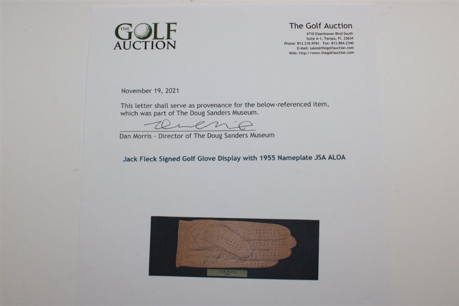 Jack Fleck Signed Golf Glove Display with 1955 Nameplate JSA ALOA