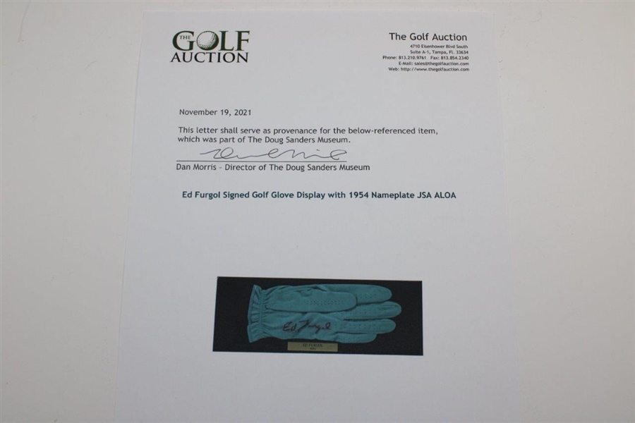 Ed Furgol Signed Golf Glove Display with 1954 Nameplate JSA ALOA