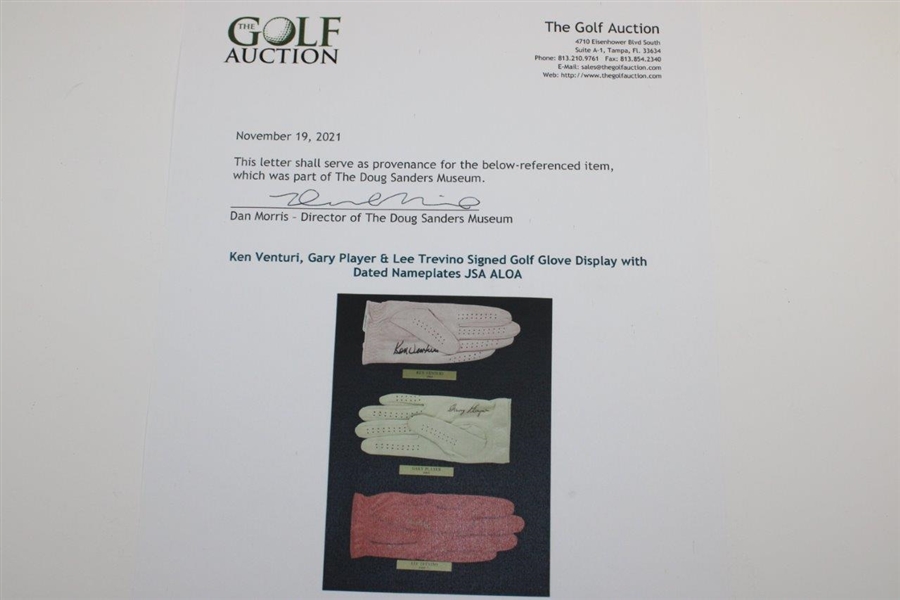 Ken Venturi, Gary Player & Lee Trevino Signed Golf Glove Display with Dated Nameplates JSA ALOA