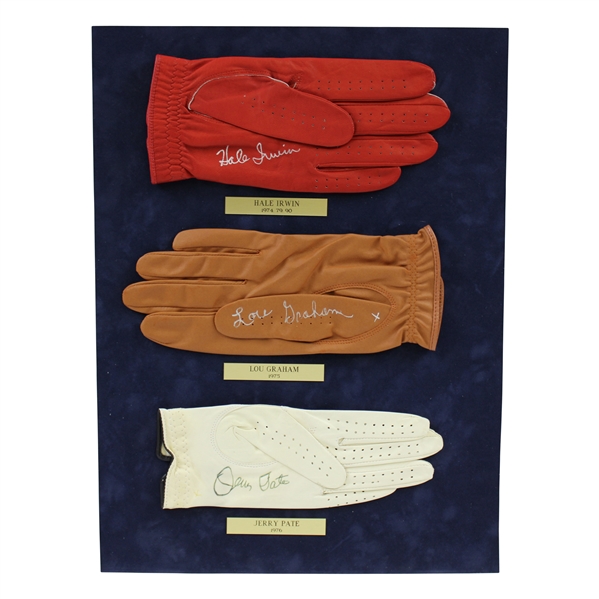 Hale Irwin, Lou Graham & Jerry Pate Signed Golf Glove Display with Dated Nameplates JSA ALOA