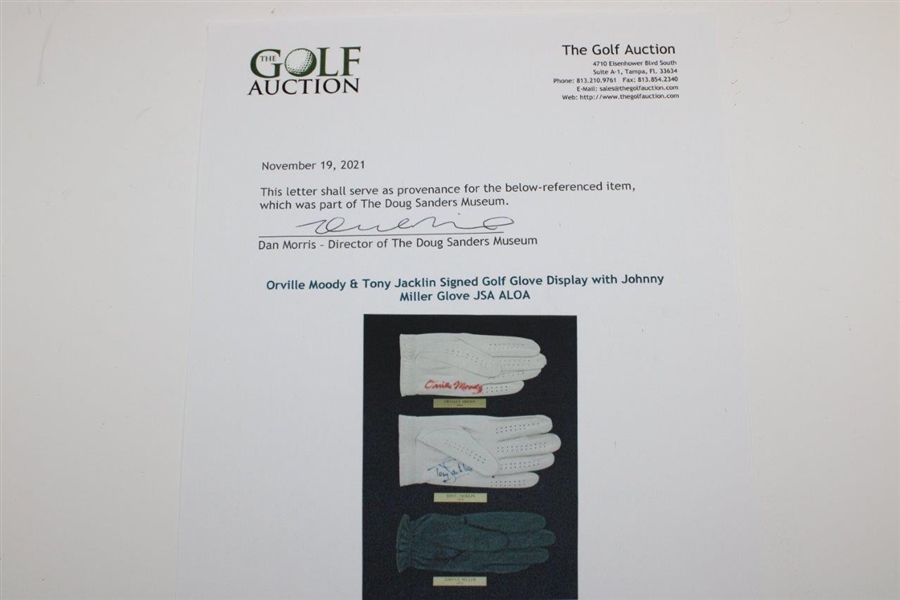 Orville Moody & Tony Jacklin Signed Golf Glove Display with Johnny Miller Glove JSA ALOA