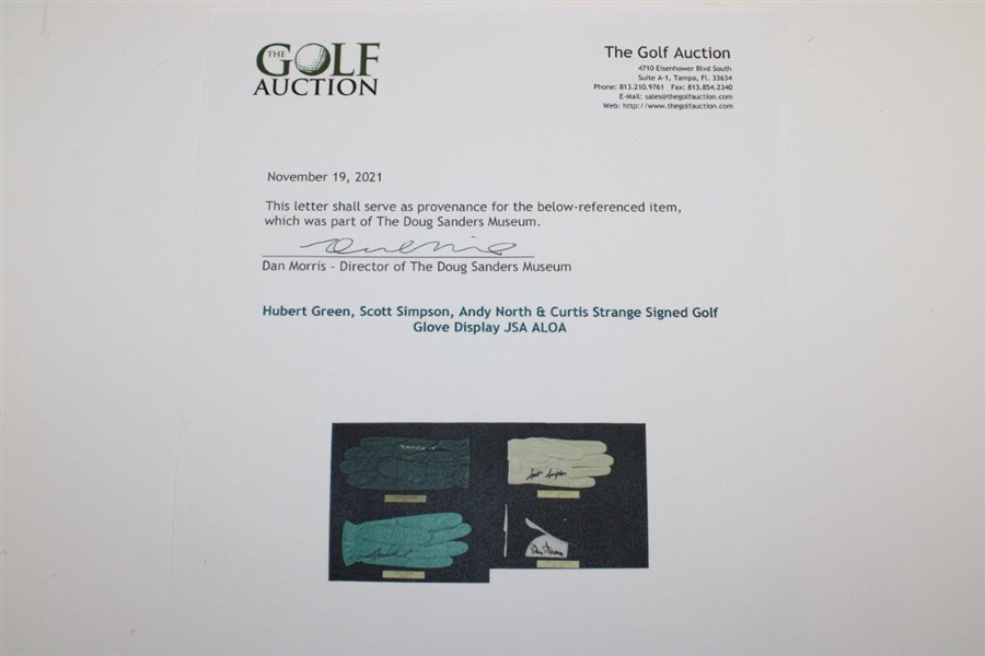 Hubert Green, Scott Simpson, Andy North & Curtis Strange Signed Golf Glove Display JSA ALOA