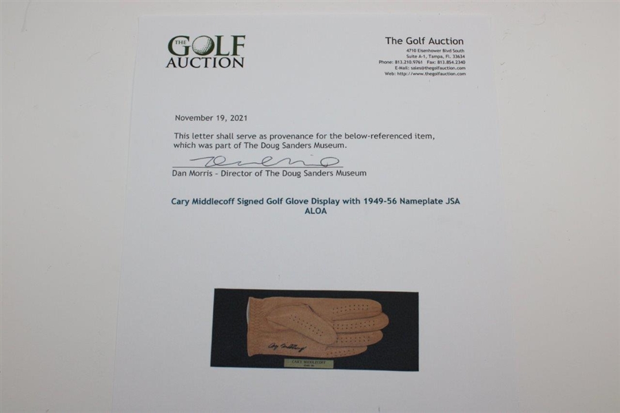 Cary Middlecoff Signed Golf Glove Display with 1949-56 Nameplate JSA ALOA